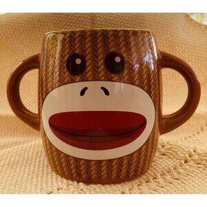 Sock Monkey Brown 12 oz Coffee/Cocoa Cup Mug Double Handle Galerie Heavy Duty